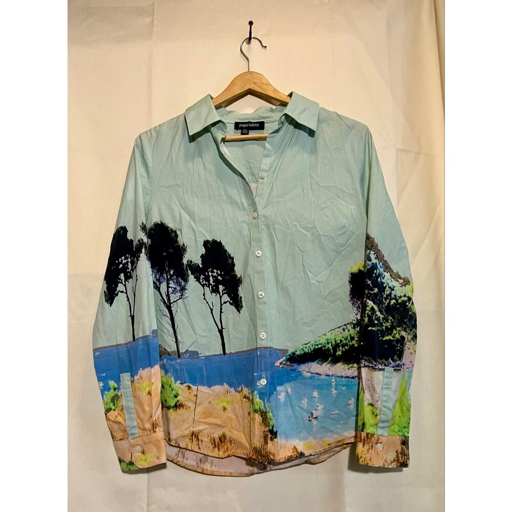 Paper White Hawaiian Long Sleeve Button-Up Shirt, Unisex (no size).